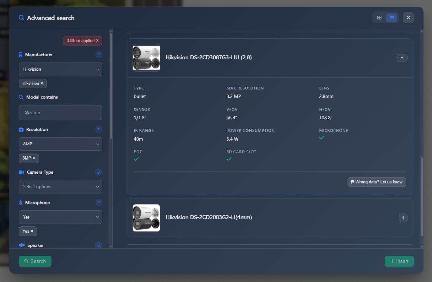 Advanced camera search