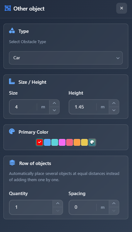 Obstacle settings sidebar