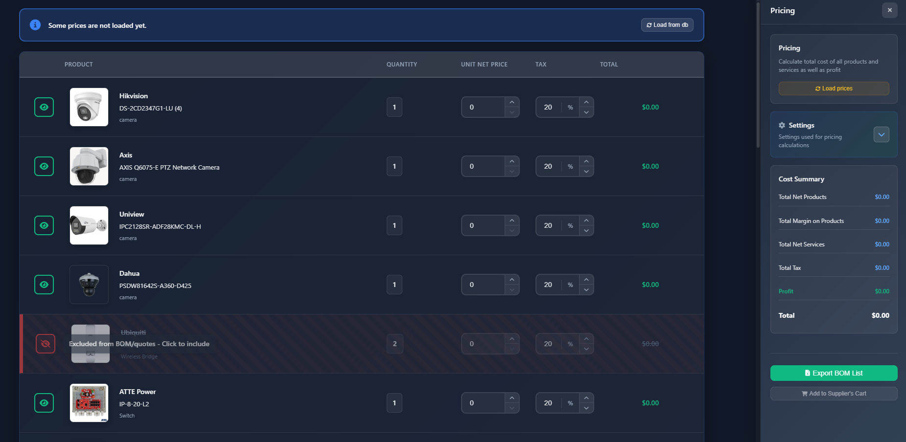 Pricing Module Interface