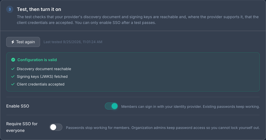Test & activation